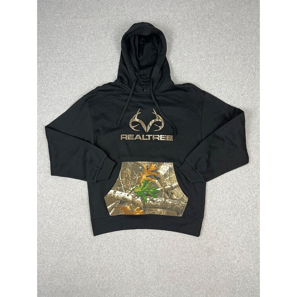 Realtree Grizzly Sweatshirt Mens M Black Camo Hooded Hunting Outdoors Pullover